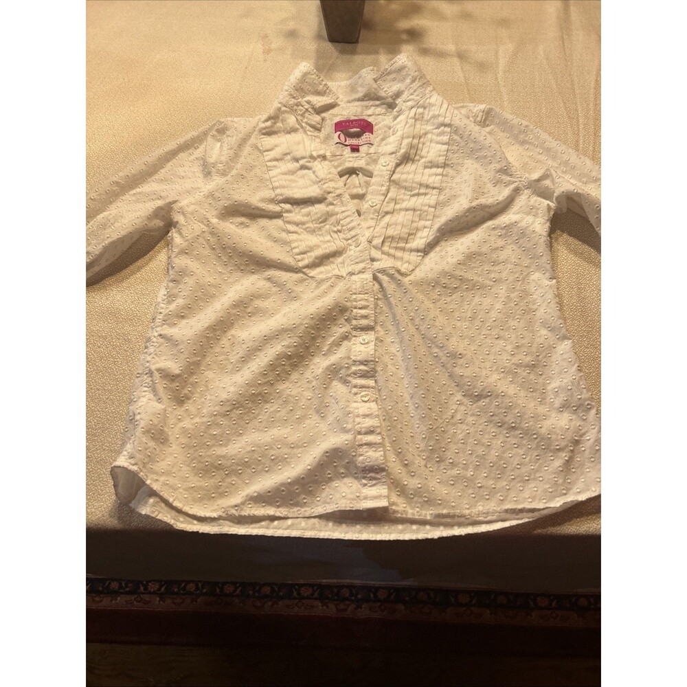 Talbots 10P The Oprah Magazine Collection Cotton “White Swiss Dot Pintuck Shirt”